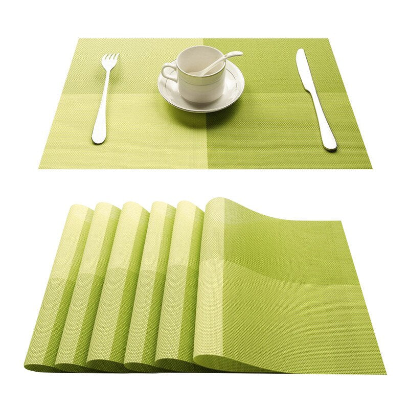 Manteles individuales de lino de PVC para juego de mesa, mantel individual para mesa a cuadros, servilleta en accesorios de cocina, posavasos para copa de vino, naranja y verde