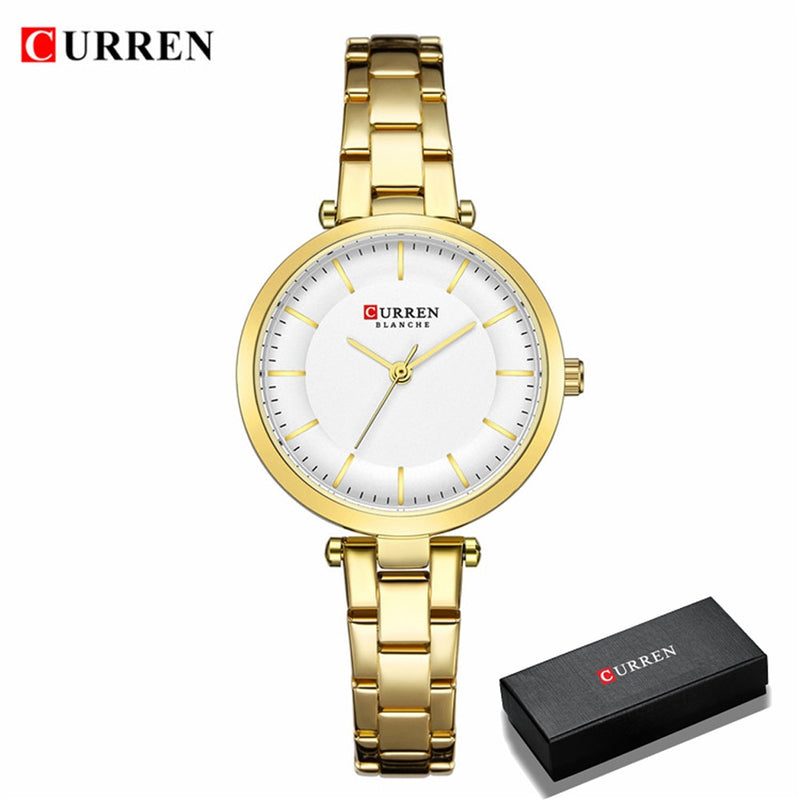 CURREN Women Watches Luxury Metal Bracelet Wristwatch Classy Fashion Quartz Clock Blue Female Stainless Steel Dress Watch