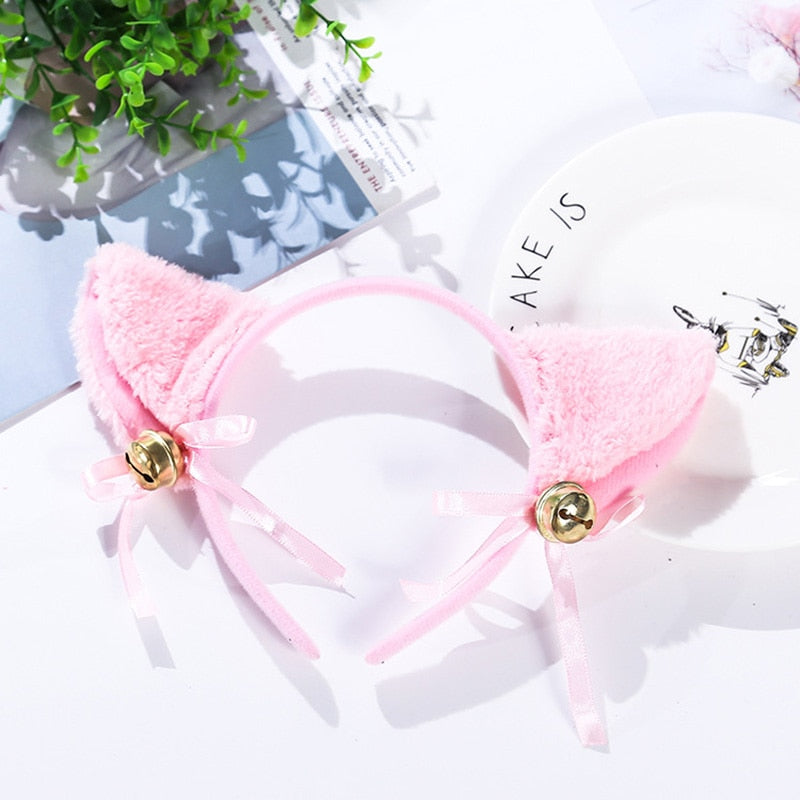 3 colores hermosa mascarada Halloween orejas de gato Cosplay oreja de gato Anime fiesta disfraz pajarita Bell Headwear diadema Anime