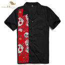 SISHION L-2XL Herrenhemd ST110 Kurzarm Schwarz Rot Rockabilly Baumwolle Lässige Bowlinghemden für Herren camisa masculina