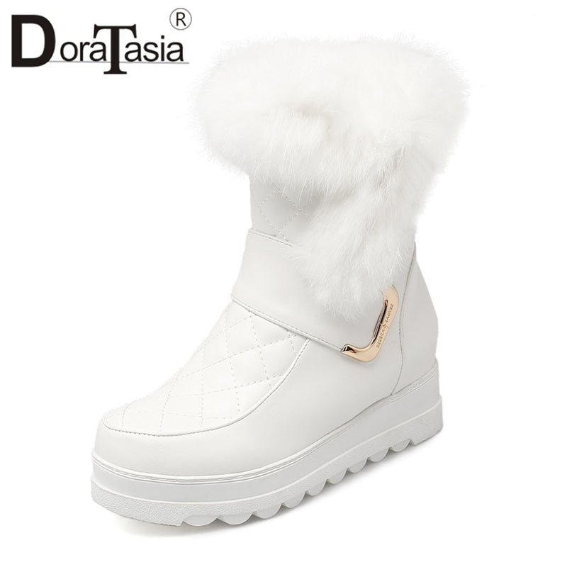 DORATASIA nuevo invierno 34-43 botas de nieve de plataforma plana informales para mujer botines de plataforma de piel cálida para mujer zapatos de aumento de altura para mujer