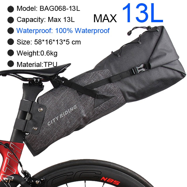 NEWBOLER Fahrradtasche Wasserdicht 13L Große Kapazität Fahrrad Satteltasche Radfahren Faltbare Hecktasche MTB Rennrad Kofferraum Bikepacking