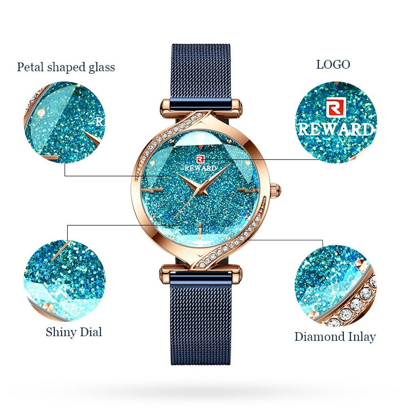 RECOMPENSA Nuevos relojes de moda para mujer Reloj de cuarzo de marca de lujo para mujer Reloj de pulsera impermeable de acero inoxidable para mujer