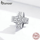 bamoer Dazzling Cross Metal Beads with Silicone Stopper Charm for Women Sterling Silver Fashion Jewelry Accessories SCC1292