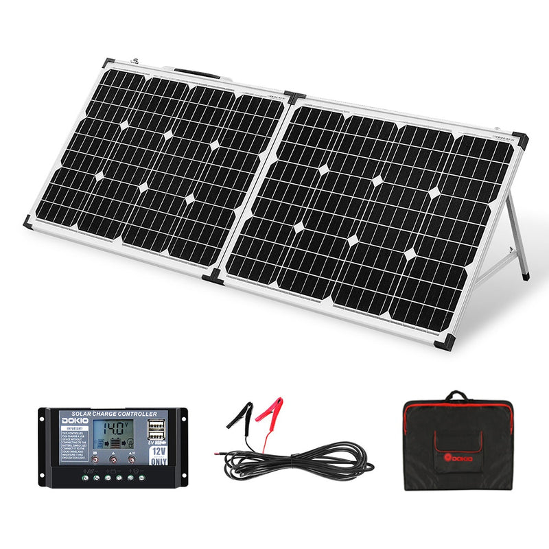 Dokio, 18V, 100W (2*50W), Panel Solar plegable, 12V, batería Solar, celda de carga, conjuntos de paneles solares con controlador de 12V, 10A, sistema Solar