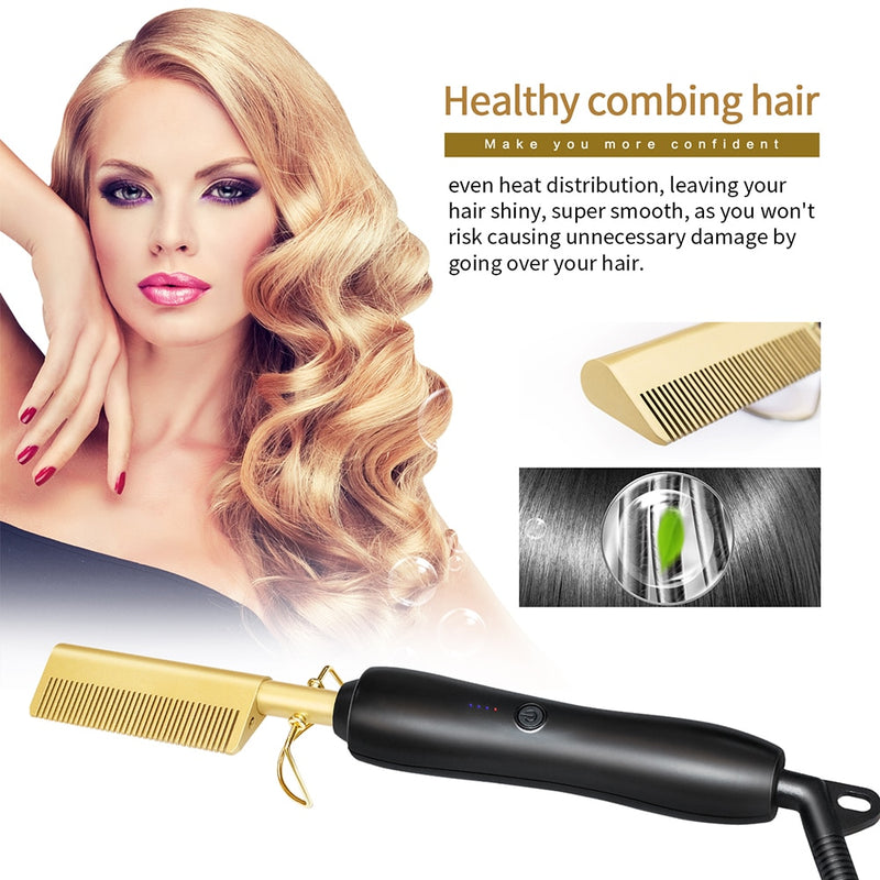 Heating Comb Straightener Electric Hot Comb Flat Iron Hair Straightening Brush Smoothing Iron Comb Hair Straightener Brush