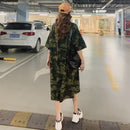Camouflage Loose Dress Women Long T Shirt Summer Dresses 2022 for 100kg Girls Korean Half Sleeve Irregular Cotton Tees