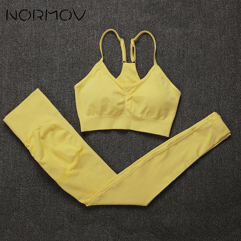 Conjunto de gimnasio sin costuras NORMOV, conjunto de Yoga y Fitness para mujer, trajes deportivos, mallas de cintura alta + sujetador de realce, conjunto de 2 piezas, ropa deportiva