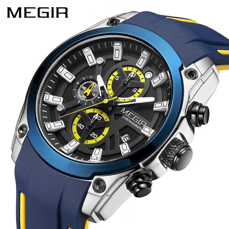 MEGIR 2020, relojes deportivos azules para hombre, marca superior, cronógrafo de lujo para hombre, relojes militares de cuarzo, reloj luminoso Masculino