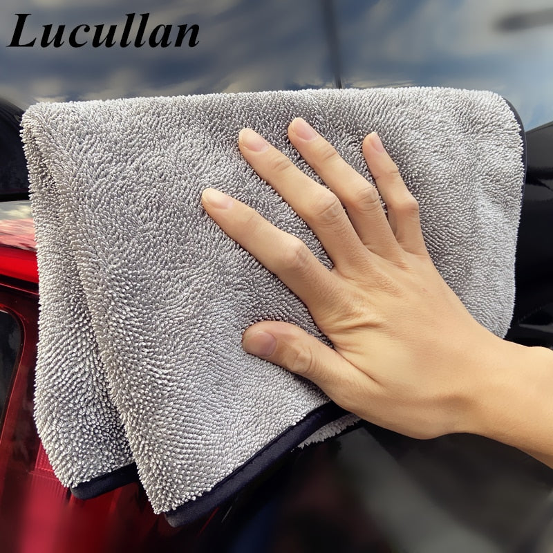 Lucullan 2021 New Launch Double Side Long Twist Pile/Terry Towel Super Absorbent Tools for Auto Microfiber Drying Towel