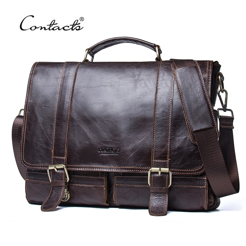 CONTACT'S Herren Aktentasche Echtes Leder Business Handtasche Laptop Casual Große Umhängetasche Vintage Messenger Bags Luxury Bolsas