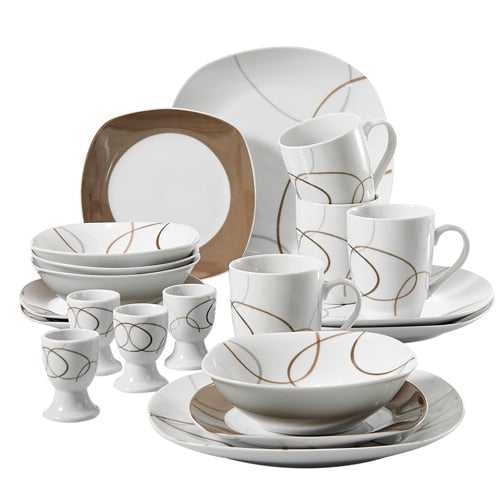 VEWEET NIKITA 20-Piece Kitchen Porcelain Dinner Plate Combi-Set Tableware Set with 4*Egg Cup,Mug,Dessert Plate,Bowl,Dinner Plate