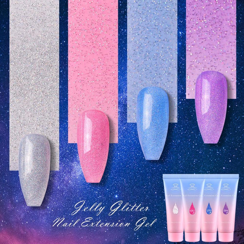 Makartt Jelly Glitter Poly Nail Gel Kit - Gel de brillo translúcido Gel de extensión de uñas Juego de mejora de uñas para manicura principiante