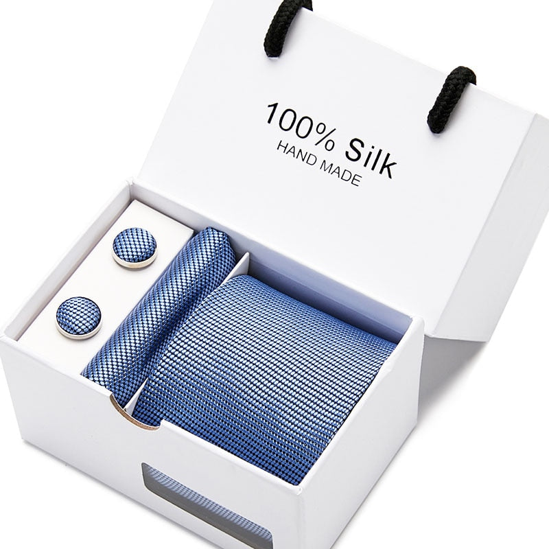 Joy Alice Hochzeit Männer Krawatten Geschenkbox Verpackung Männer Marke Luxus Krawatte Einstecktuch Seidenkrawatte Set Manschettenknöpfe Taschentuch