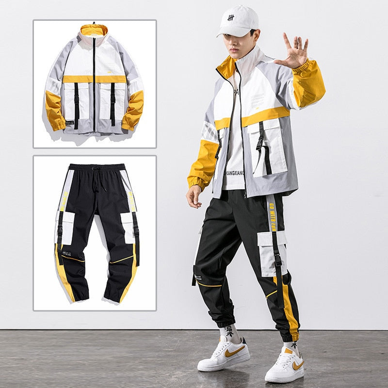 Men Streetwear Tracksuit Harajuku Joggers Suit Sets Mens Tracksuit Jacket+Pants 2PC Sets  Spring Autumn Jackets+ Long Pants