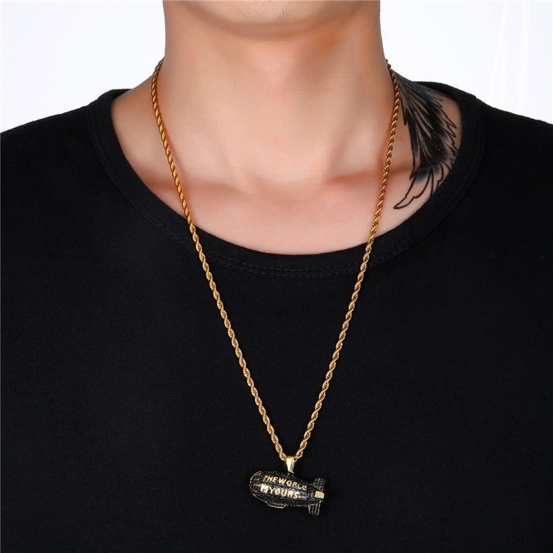 Black Airship Pendant Necklace New Arrival Bling Cubic Zirconia Hip Hop Jewelry For Men Women Gifts