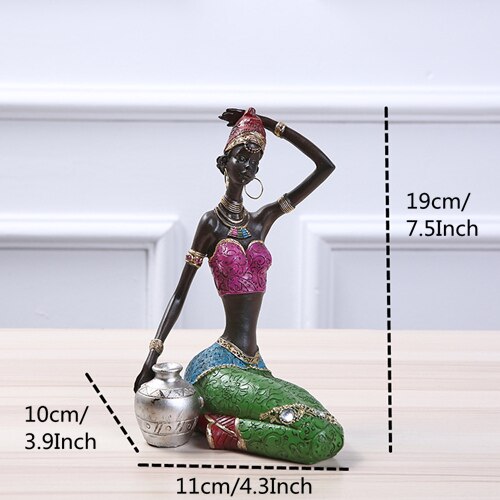 VILEAD 19cm 22cm Resin Ethnic Style African Beauty Figurines Creative Vintage Interior Decoration Crafts Ornaments For Home Gift