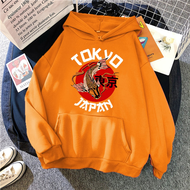 Sudadera con capucha japonesa Tokyo Koi estampado otoño polar hombre pulóver de gran tamaño coreano hombres Sudadera con capucha calle moda hombre sudaderas con capucha