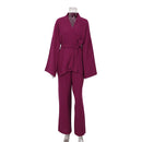 100% Baumwolle Damen Nachthemd Robe Pyjama Sets Flare Nachthemd Hosenanzüge Tropfenärmel Set Frau 2 Stück Bademantel für Frauen
