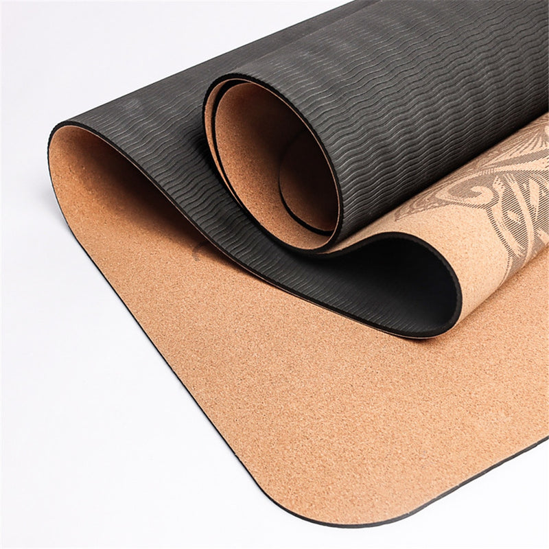 Natural Cork TPE Yoga Mat For Fitness Sports Mats Pilates Exercise Non-Slip Yoga Mat With Position Body Line Training Pad 183*61