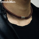 Herren Chokerhalskette Schwarz Braun Geflochtene Lederhalskette für Herren Edelstahl Magnetverschluss Herrenschmuck Geschenke UNM27A