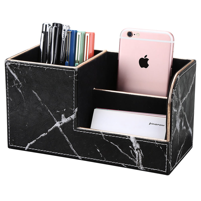 High Grade PU Leather Desk Organizer Wooden Pen Holder Pencil Box Marble Desk Storage Box &amp; Bin Stationery Pen Stand Containers