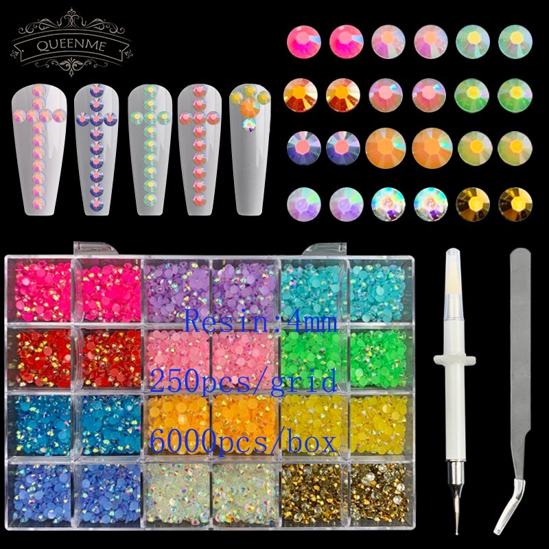 21 Grids Crystals Diamonds Nail Strasssteine ​​Set 3100pcs FlatBack Strasssteine ​​Kit funkelnde Nail Art mit 1 Stift für Dekorationen