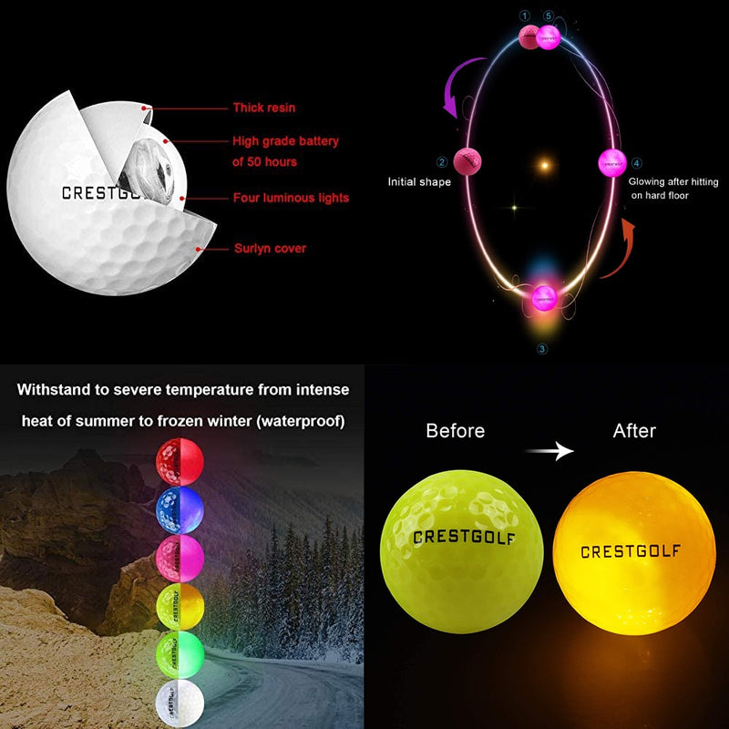Crestgolf Flashing Golf Ball Night Glow Flash Light Glow LED Golf Ball-Seis colores para su elección