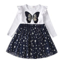 VIKITA Mädchen Prinzessin Kleid Neue Herbst Kind Mädchen Kleid Pailletten Süße Mädchen Freizeitkleidung Schmetterling Kostüme Kinderkleidung