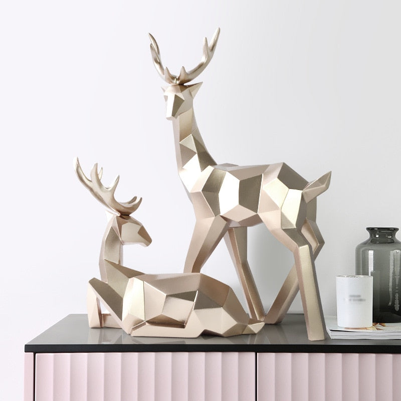 Estatua de ciervo, figuritas de reno, escultura de resina, decoración de ciervos blancos, decoración escandinava para el hogar y la sala de estar, mesa