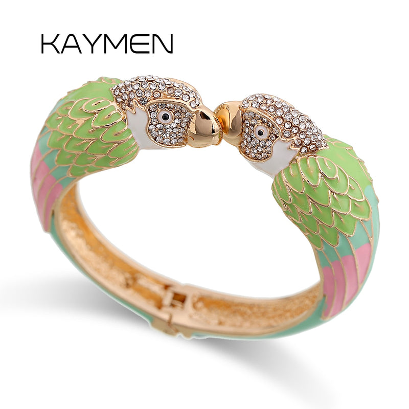 KAYMEN Heißer Verkauf Luxus Emaille Bunte Tier Papagei Manschette Armband Armreif 7 Farben für Frauen Mädchen Teenager Schöne Schmuck 3328