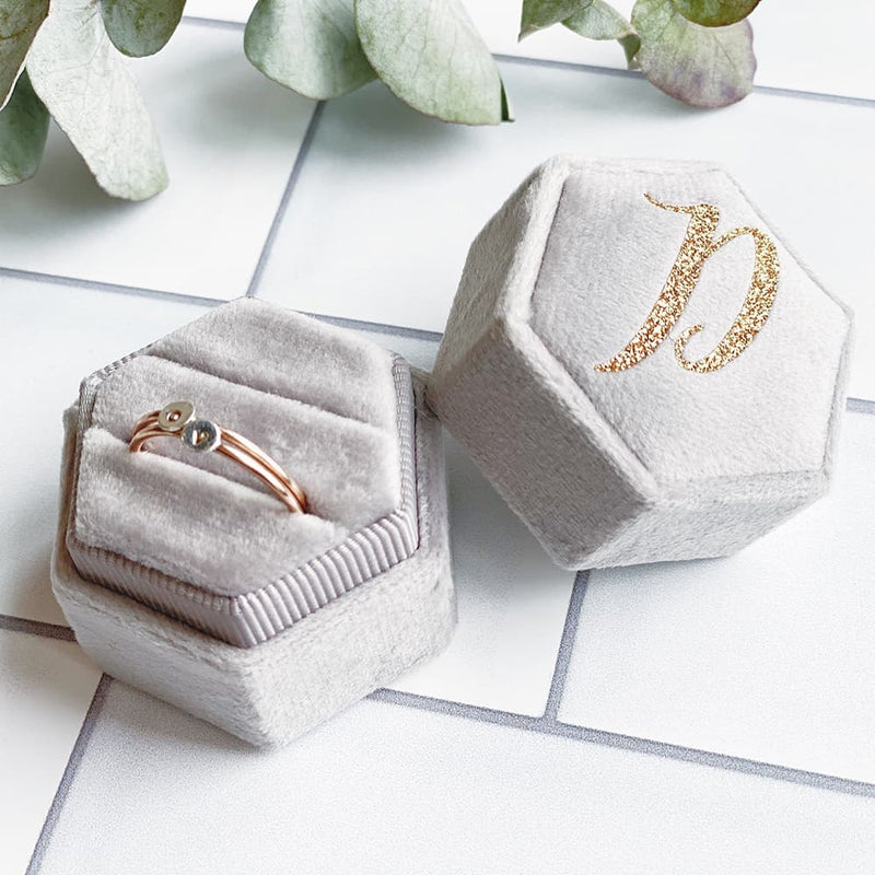 Hexagonal Velvet Ring Box Customized Single / Double Slot Wedding Engagement Ring Box Velvet Ring Storage Box Elegant Retro