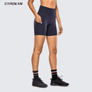 SYROKAN Atmungsaktive Luxus-Nacktgefühl-Sportshorts für Damen, hohe Taille, Bauchkontrolle, Shorts mit Seitentaschen, 15,2 cm