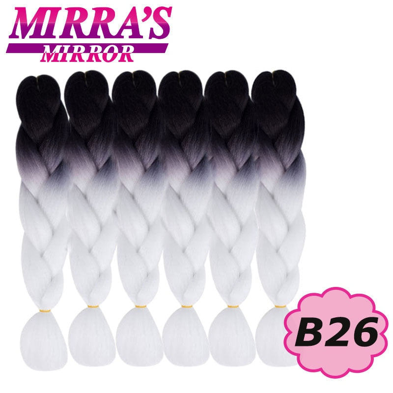 Trenzas Jumbo de 24 pulgadas, cabello sintético para caja trenzada, extensiones de cabello trenzado Ombre, tres tonos, negro, marrón, azul, rosa, espejo de Mirra