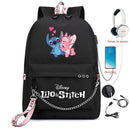 Disney Kawaii Stitch Bag Zipper USB Charging Mochila Capacity Backpack Women Kpop School Bags for Teenage Girls Students