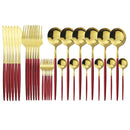 JANKNG 30-teiliges Schwarz-Gold-Geschirr-Set, Edelstahl-Besteck-Set, Kuchengabel, Löffel, Messer, Besteck, Geschirr-Set, Besteck-Set