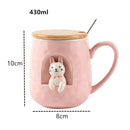 Taza de cerámica con relieve de animales bonitos de 430ml con tapa y cuchara, taza con asa para café, té de la leche, regalos novedosos