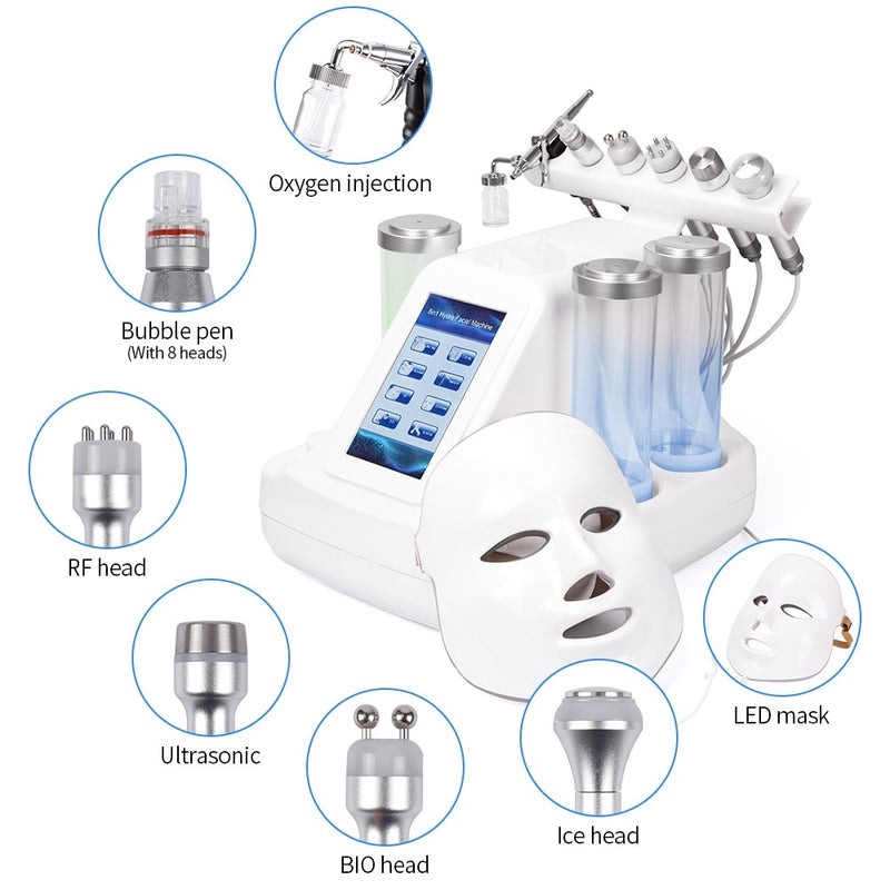 7 en 1 Hydra Dermabrasion Peel Clean Cuidado de la piel BIO Light RF Vacío Cara Limpieza de la piel Hydro Water Oxygen Jet Peel Machine