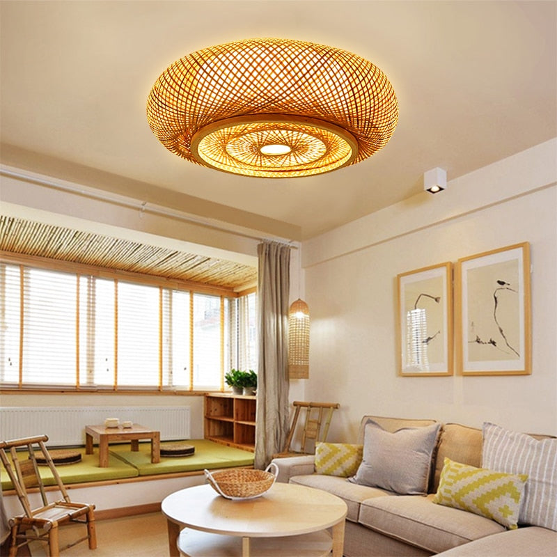 Luces de techo de bambú para sala de estar, cubierta de luz de techo colgante de estilo chino, lámpara de techo para dormitorio, cocina, decoración del hogar