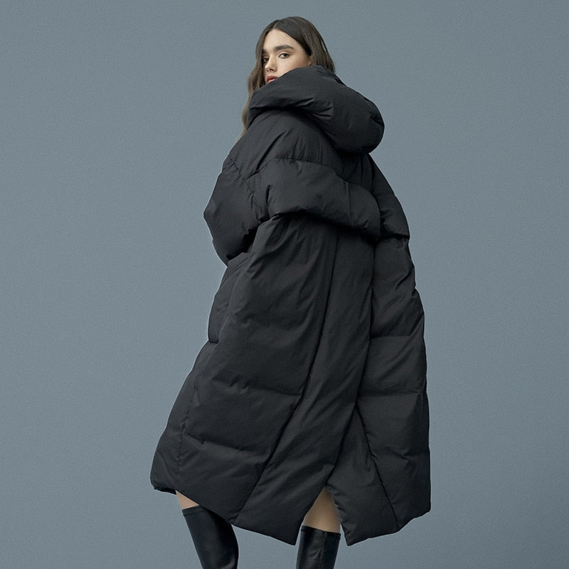 Abrigo de plumón de pato cálido de gran tamaño para invierno de S-7XL, chaqueta cálida de plumón x largo para mujer, Parkas gruesas y cálidas con capucha estilo capullo F192