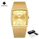 Reloj de oro de lujo WWOOR para hombre, reloj cuadrado de cuarzo japonés, malla de acero delgada, resistente al agua, deportivo, automático, relojes de pulsera con fecha, reloj Masculino