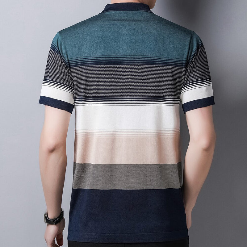 2022 Brand Short Sleeve Polo Tee Shirt Men Casual Summer Striped Men&