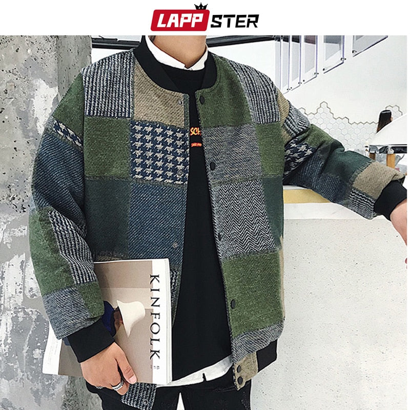 LAPPSTER otoño hombres Harajuku Plaid Bomber chaquetas 2022 hombres ropa informal japonesa rompevientos moda coreana chaquetas de béisbol