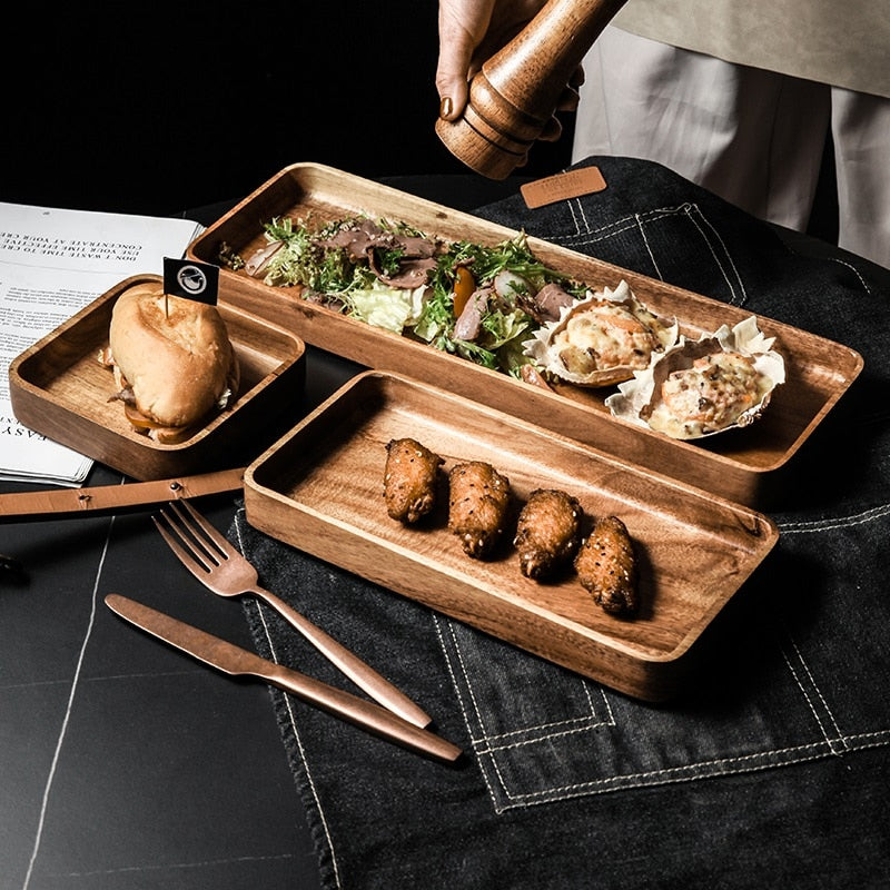 1 Stück Akazienholz rechteckige Holzplatte Familie Restaurant Service Tisch japanische Teetasse Untertasse Dessert Kuchen Tablett