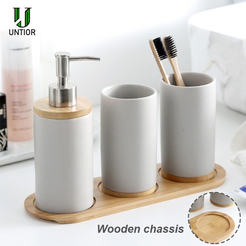 UNTIOR 3 STÜCKE Keramik Badezimmer Zubehör Set Mode Seifenspender Zahnbürstenhalter Becher Keramik Haushalts Badezimmer Produkt