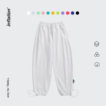 Pantalones de chándal de algodón en blanco inflados para hombre, ropa de calle, pantalones para correr con cordón, pantalones de chándal de ocio Unisex, pantalones de chándal