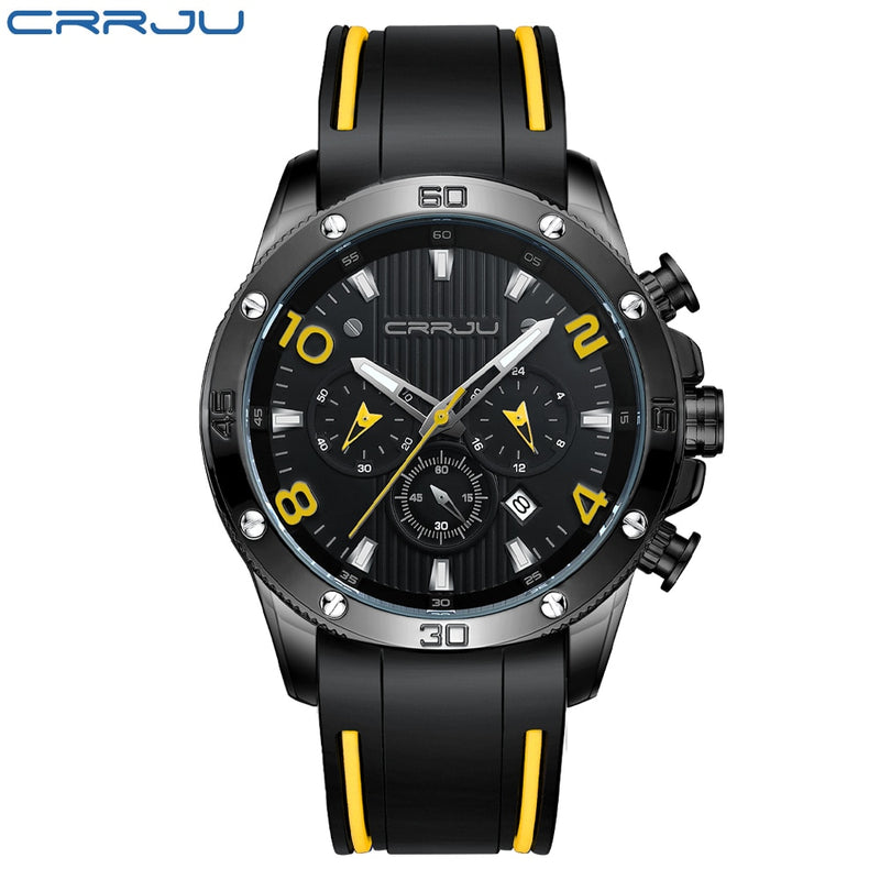 Reloj CRRJU para hombre, cronógrafo, deportes al aire libre, relojes impermeables, pantalla luminosa, reloj de goma de cuarzo, reloj Masculino