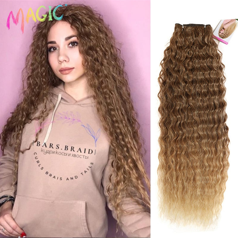 Pelo sintético rizado profundo mágico, mechones de pelo ondulado profundo de 28 "30" 32 "pulgadas, extensión de cabello rizado de dos tonos de Color degradado 120g