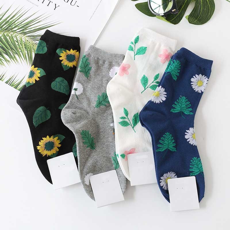 Gran oferta, calcetines japoneses creativos de moda Harajuku, calcetines cortos de girasol para primavera y otoño, calcetines casuales de algodón coloridos, medias divertidas de marea