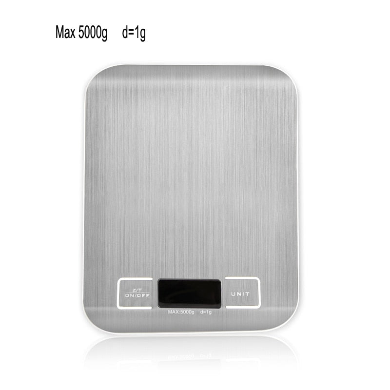Silver Digital Scales 5kg 10kg 1g Weights Scale Stainless Steel Electronic Balance Measure Tools LED Display Kitchen Scale Libra